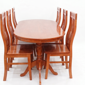 Bàn Ăn Gỗ Sồi Oval Mặt Kính 6 ghế