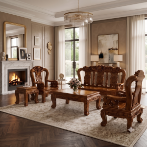Bộ Salon Gỗ Tràm- Mặt Gõ Bông Vàng Chạm Khắc Sang Trọng – Phong Cách Cổ Điển Tinh Tế - Ảnh 2