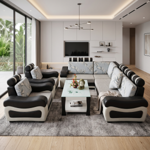 Bộ sofa phòng khách kiểu dáng đối xứng kết hợp góc chữ U - Ảnh 4
