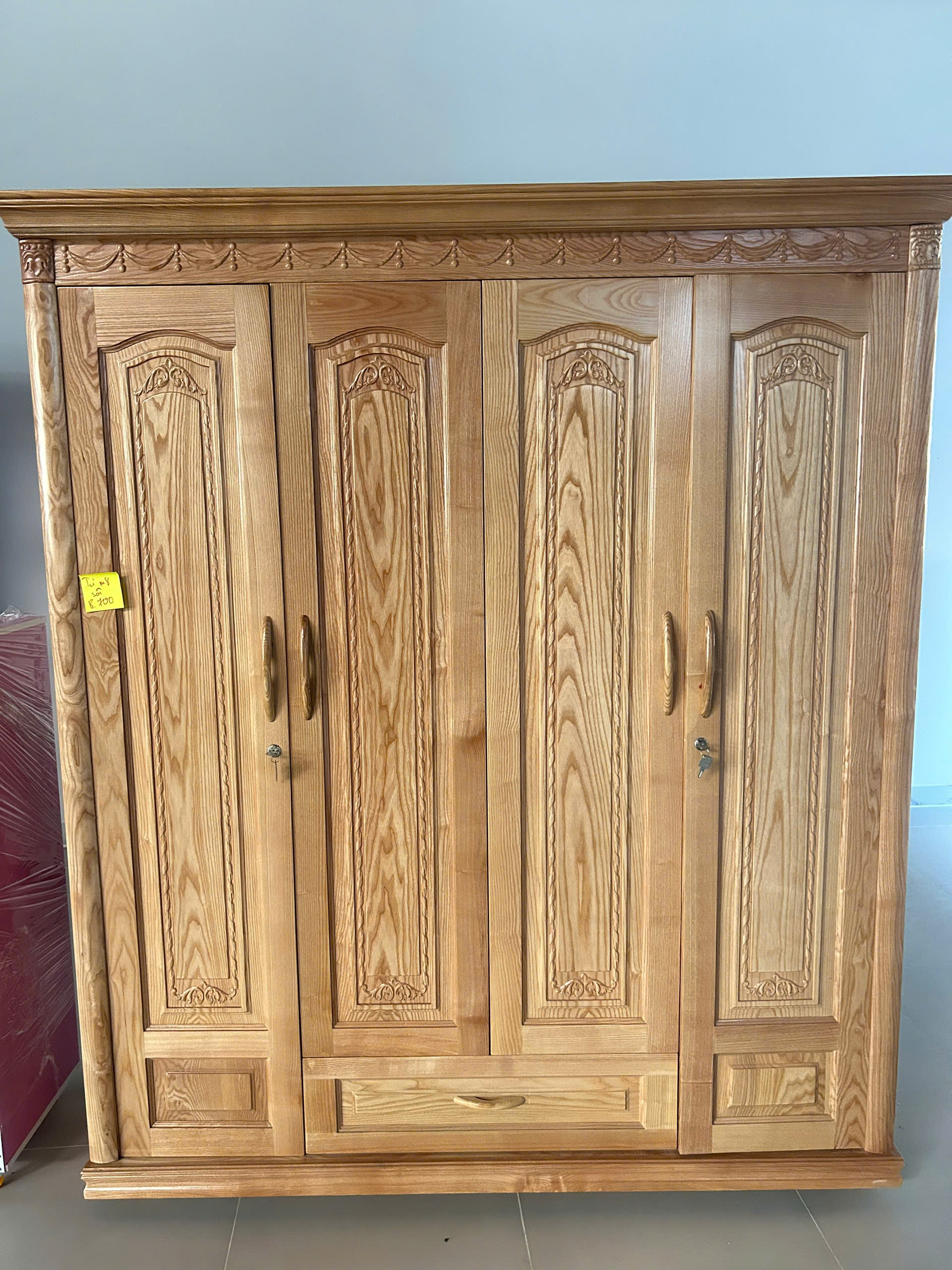 TỦ QUẦN ÁO GỖ SỒI TỰ NHIÊN 4 CÁNH (1M8) - Ảnh 4