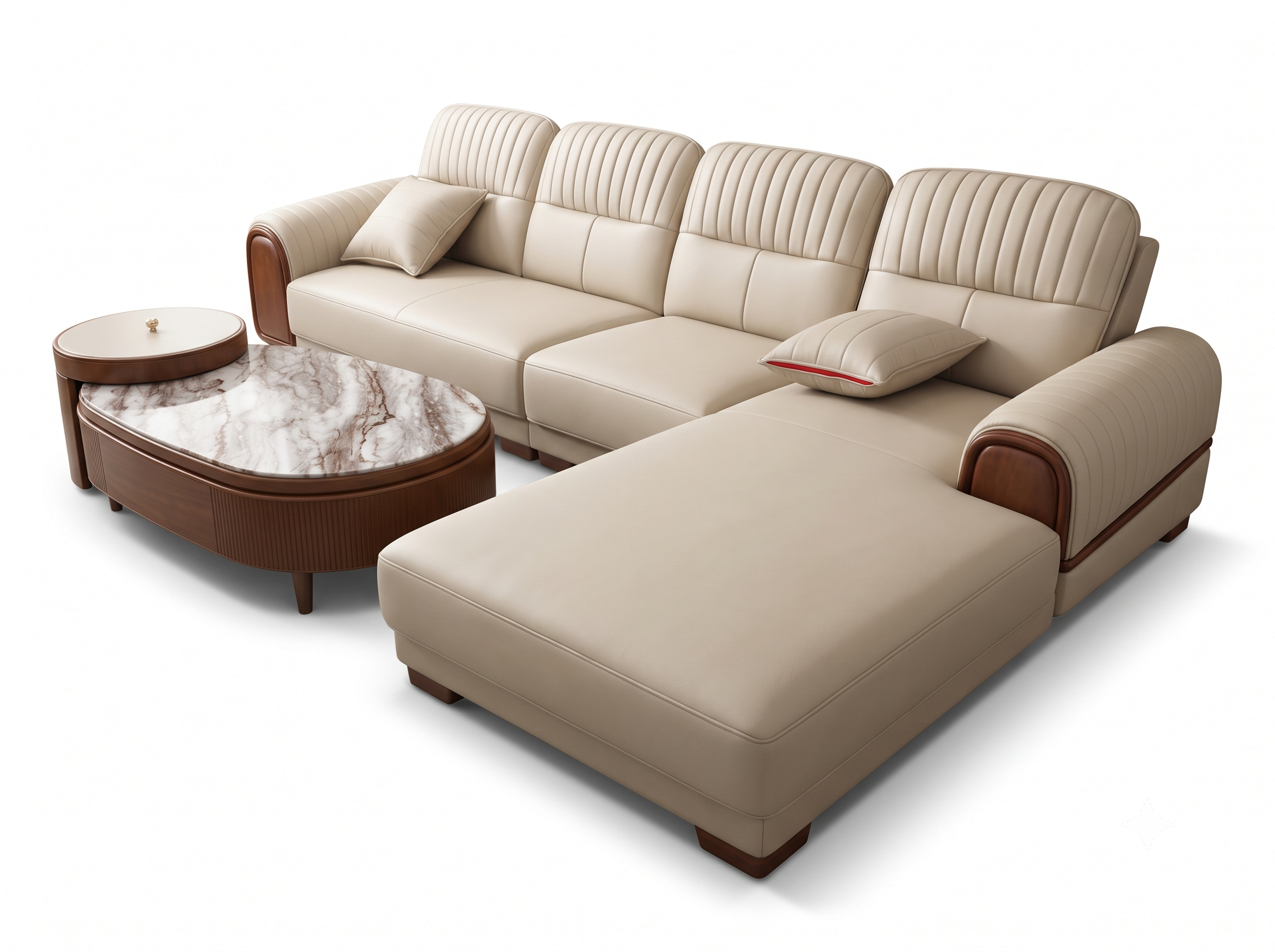 BỘ SOFA GÓC L BỌC DA CAO CẤP KÈM BÀN TRÀ THÔNG MINH MẶT ĐÁ