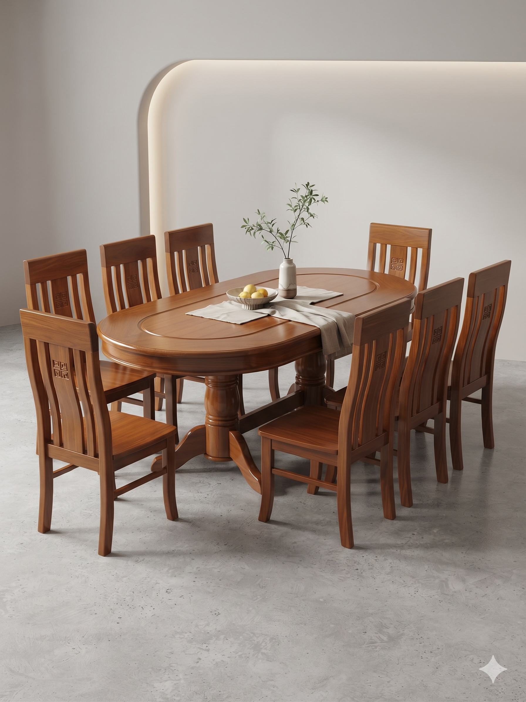 BỘ BÀN ĂN 8 GHẾ MẶT OVAL GỖ CĂM XE – ĐẲNG CẤP VÀ SANG TRỌNG CHO KHÔNG GIAN BẾP VIỆT